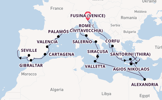 Mediterranean from Fusina (Venice) with the Azamara Onward