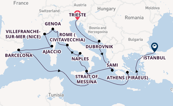 Mediterranean Sea from Trieste, Italy with the Queen Elizabeth