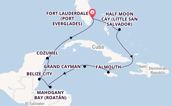 Caribbean from Fort Lauderdale (Port Everglades), Florida, USA with the Rotterdam