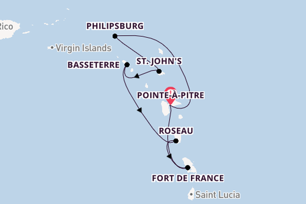 Zuidelijke Caraïben vanaf Pointe-à-Pitre, Guadeloupe met de MSC Meraviglia