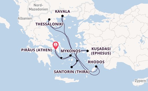 Östliches Mittelmeer ab Piräus (Athen), Griechenland auf der Celebrity Infinity