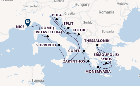 Eastern Mediterranean from Piraeus (Athens), Greece with the Azamara Onward
