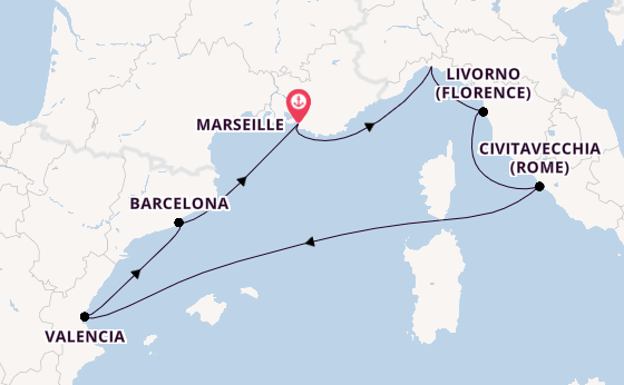 Westelijke Middellandse Zee vanaf Marseille, Frankrijk met de MSC Lirica