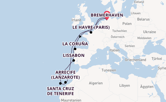 Portugal ab Bremerhaven, Deutschland auf der Mein Schiff 2