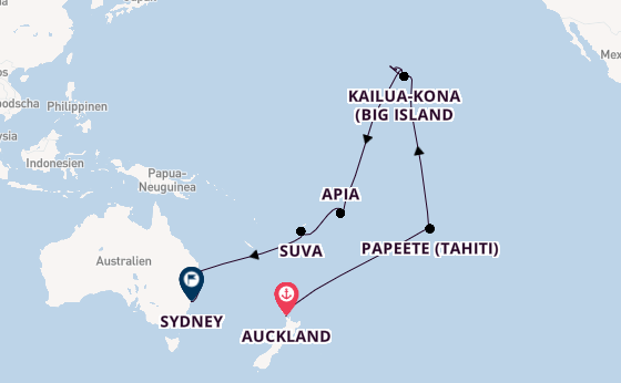 Polynesien ab Auckland, Neuseeland auf der Grand Princess