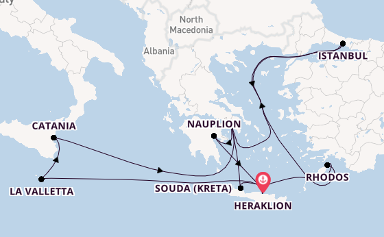 Middellandse Zee vanaf Heraklion, Griekenland met de Mein Schiff 5
