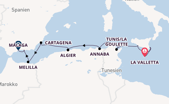 Mittelmeer ab La Valletta, Malta auf der Le Bougainville