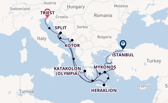 Oostelijke Middellandse Zee vanaf Triëst, Italië met de Seven Seas Voyager