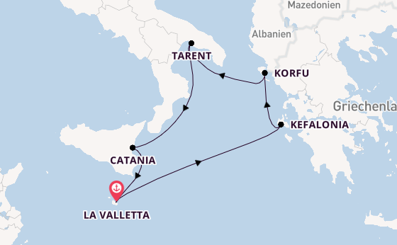 Mittelmeer ab La Valletta, Malta auf der Azura