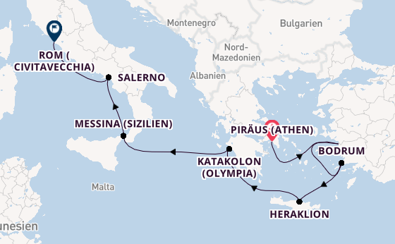 Mittelmeer ab Piräus (Athen), Griechenland auf der Allura 