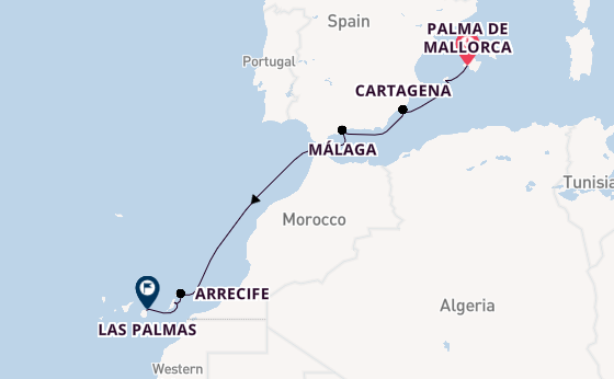 Westelijke Middellandse Zee vanaf Palma de Mallorca, Mallorca, Spanje met AIDAcosma