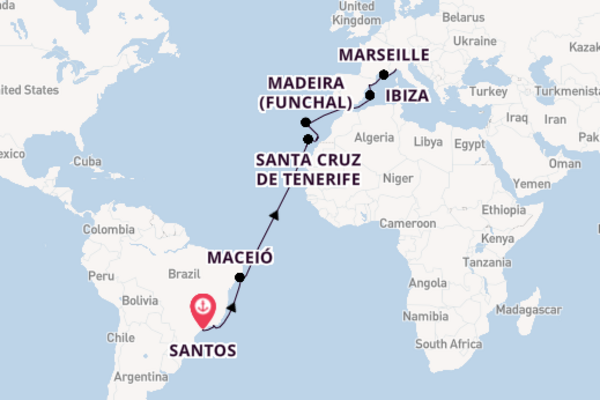 Transatlantic & Repositioning from Santos, Brazil with the MSC Splendida