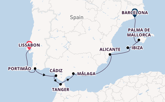 Westelijke Middellandse Zee vanaf Lissabon, Portugal met de Seven Seas Prestige