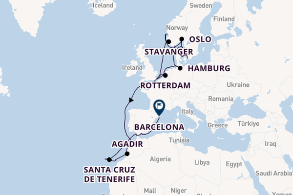 Canarische Eilanden vanaf Rotterdam, Nederland met de Nieuw Statendam