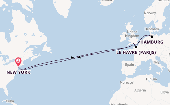 trans-Atlantisch vanaf New York, Verenigde Staten met de Queen Mary 2