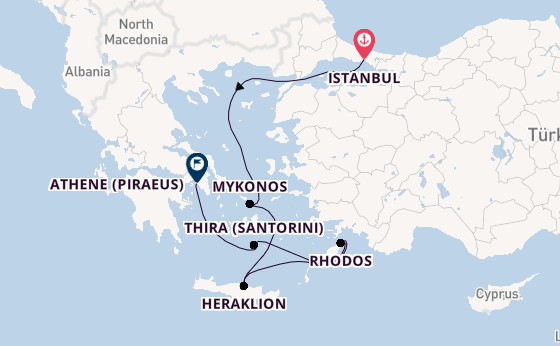 Oostelijke Middellandse Zee vanaf Istanbul, Turkije met de Costa Fortuna