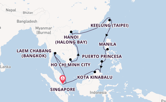 South East Asia from Singapore, Singapore with the Silver Muse