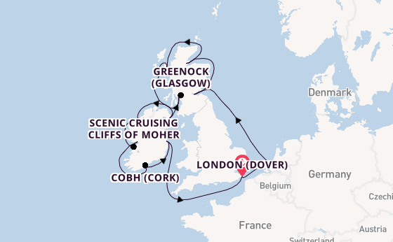 British Isles from London (Dover), England, United Kingdom with the Nieuw Statendam