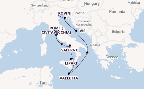 Mediterranean Sea from Fusina (Venice) with the Seabourn Ovation 