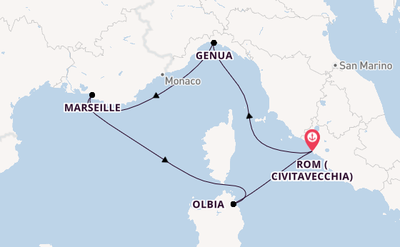 Westliches Mittelmeer ab Civitavecchia (Rom), Italien auf der MSC Sinfonia