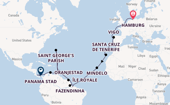 trans-Atlantisch vanaf Hamburg, Duitsland met de VASCO DA GAMA