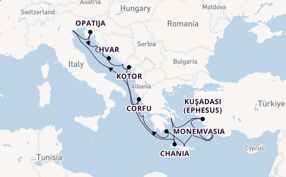 Eastern Mediterranean from Piraeus (Athens), Greece with the Azamara Onward