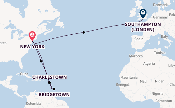 trans-Atlantisch vanaf New York, Verenigde Staten met de Queen Mary 2