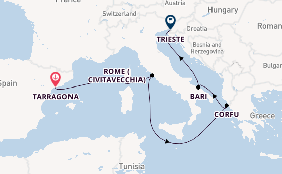 Western Mediterranean from Tarragona, Spain with the MSC Splendida