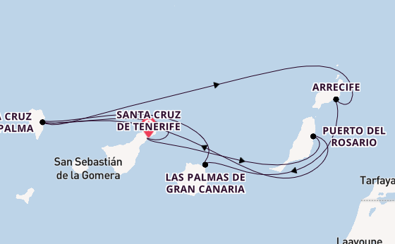 Canary Islands from Santa Cruz de Tenerife, Spain with the Costa Smeralda