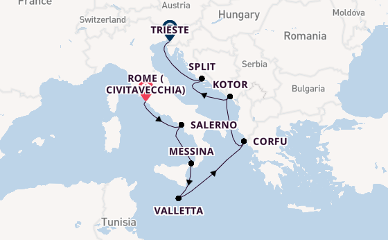 Mediterranean Sea from Rome (Civitavecchia), Italy with the Allura