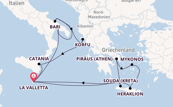 Mittelmeer ab La Valletta, Malta auf der Azura