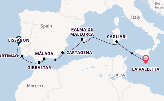Westelijke Middellandse Zee vanaf La Valletta, Malta met de Royal Clipper