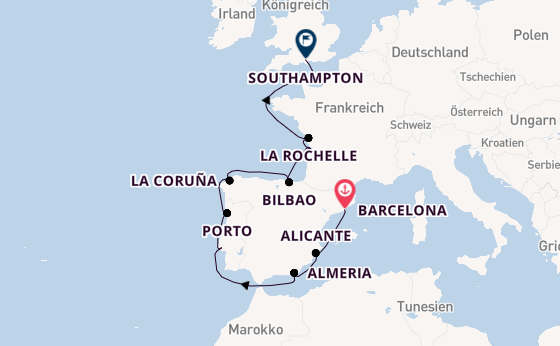 Westliches Mittelmeer ab Barcelona, Spanien auf der Vista