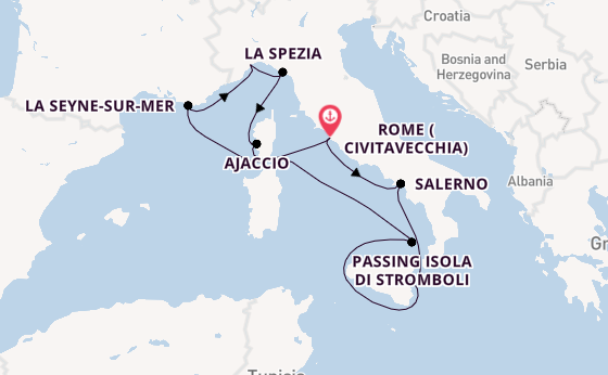 Western Mediterranean from Rome (Civitavecchia), Italy with the Costa Fascinosa