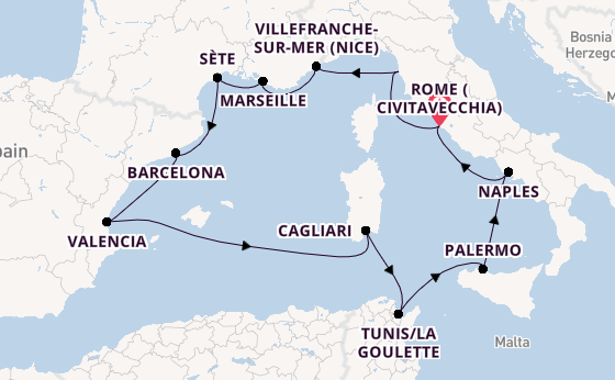 Western Mediterranean from Rome (Civitavecchia), Italy with the Viking Libra