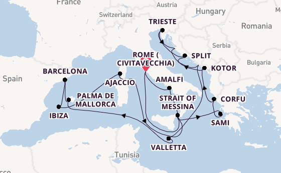 Mediterranean Sea from Rome (Civitavecchia), Italy with the Queen Victoria