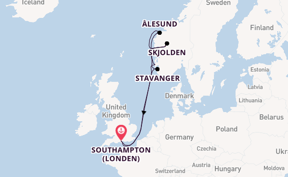 Noorwegen vanaf Southampton (Londen), Engeland met de Sky Princess