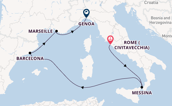 Western Mediterranean from Rome (Civitavecchia), Italy with the MSC World Europa