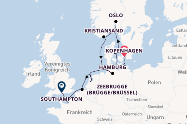 In 12 Tagen nach Southampton über Zeebrugge (Brügge/Brüssel)