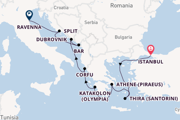 Oostelijke Middellandse Zee vanaf Istanbul, Turkije met de Norwegian Viva