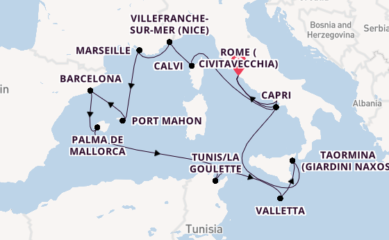 Western Mediterranean from Rome (Civitavecchia), Italy with the EXPLORA I