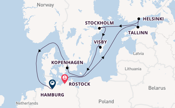 Europa vanaf Rostock, Warnemünde, Duitsland met AIDAdiva