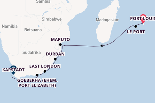 Südafrika ab Port Louis, Mauritius auf AIDAstella