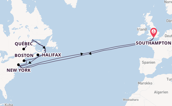 Transatlantik ab Southampton, Großbritannien auf der Queen Mary 2