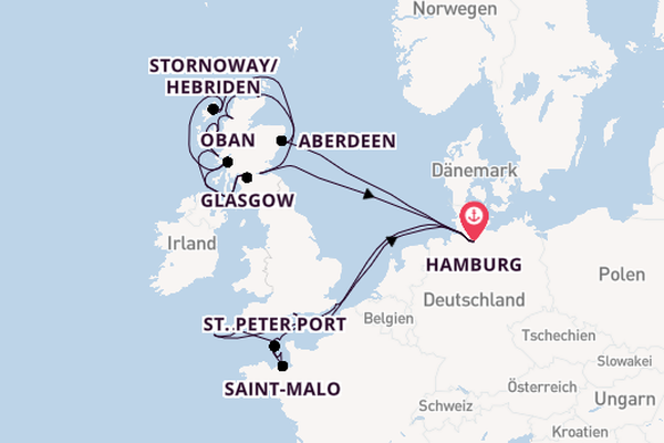 Vereinigtes Königreich ab Hamburg, Deutschland auf der MS Hamburg