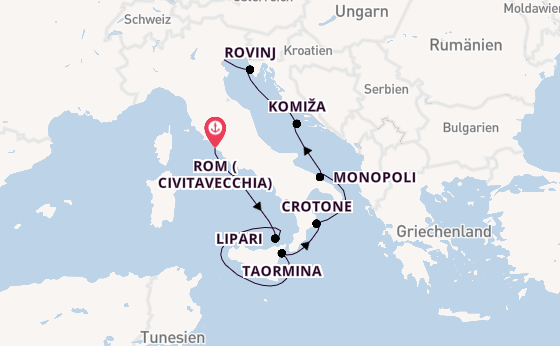 Mittelmeer ab Civitavecchia (Rom), Italien auf der Royal Clipper