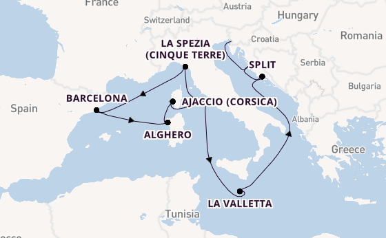 Westelijke Middellandse Zee vanaf Civitavecchia (Rome), Italië met de Queen Elizabeth