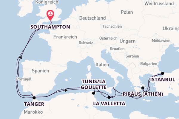 Mittelmeer ab Southampton, Großbritannien auf der Britannia