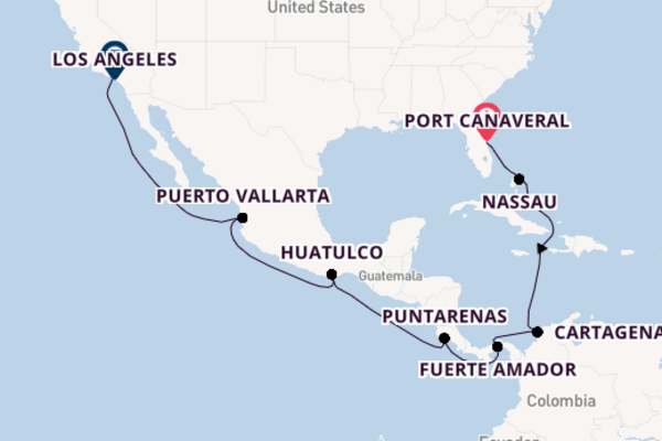 Cruise naar Los Angeles via Puntarenas