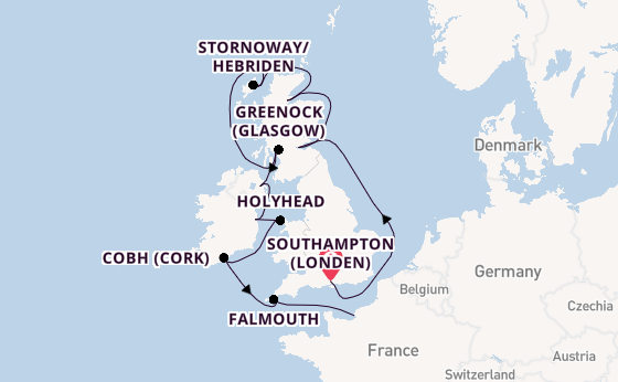 Britse Eilanden vanaf Southampton (Londen), Engeland met de Insignia